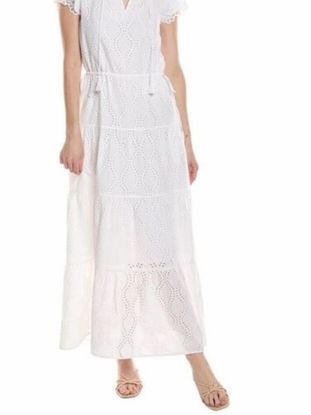 NWT J. McLaughlin Elana Maxi Dress White Eyelet Ruffle Embroidered Size M